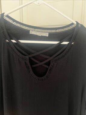 Daniel Rainn Black Crisscross Neckline Women's Top